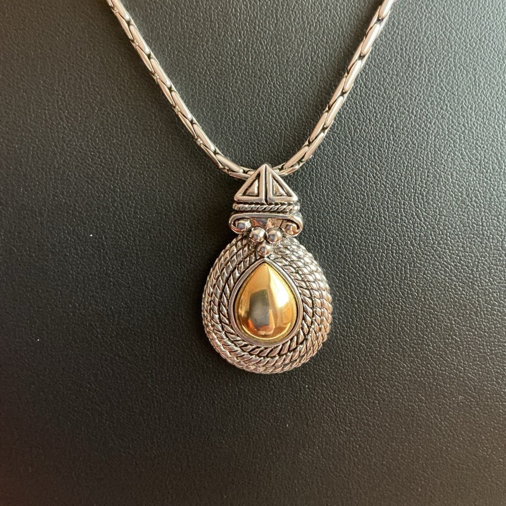 Premier Designs Vintage Silver and Gold Tone Teardrop Pendant Necklace